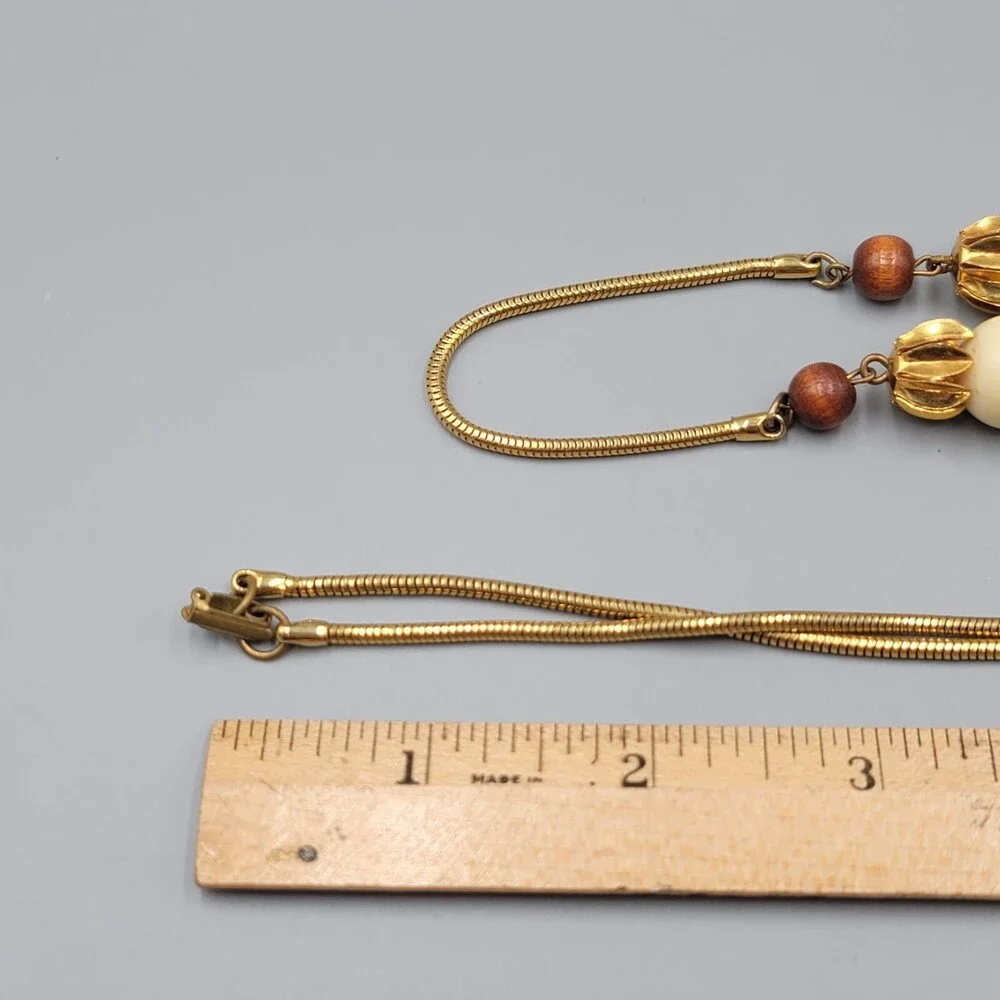 Vintage Long Station Wood Bead Necklace Snake Chain 34" Estate Costume Jewelry - Picture 8 of 8
